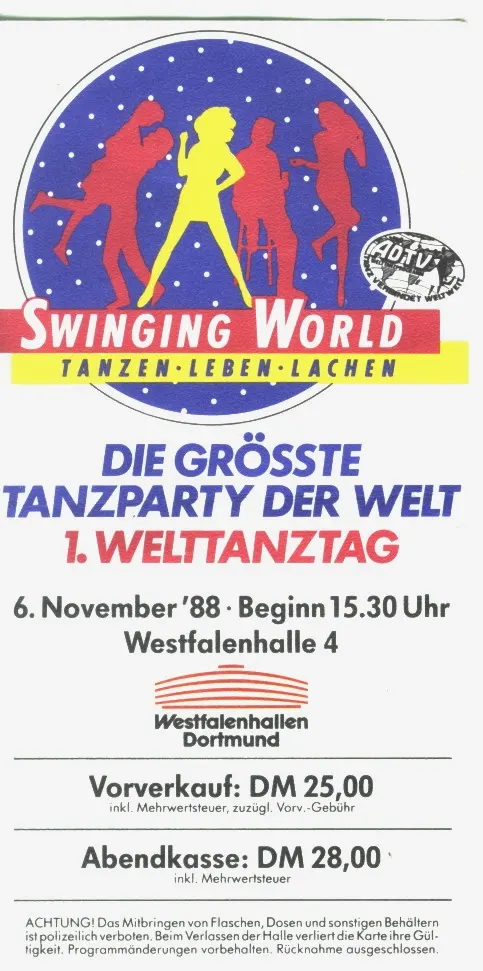 Ticket 1. Welttanztag 1988 in Dortmund
