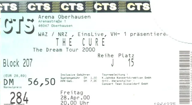 Ticket The Cure in der König-Pilsener-Arena Oberhausen