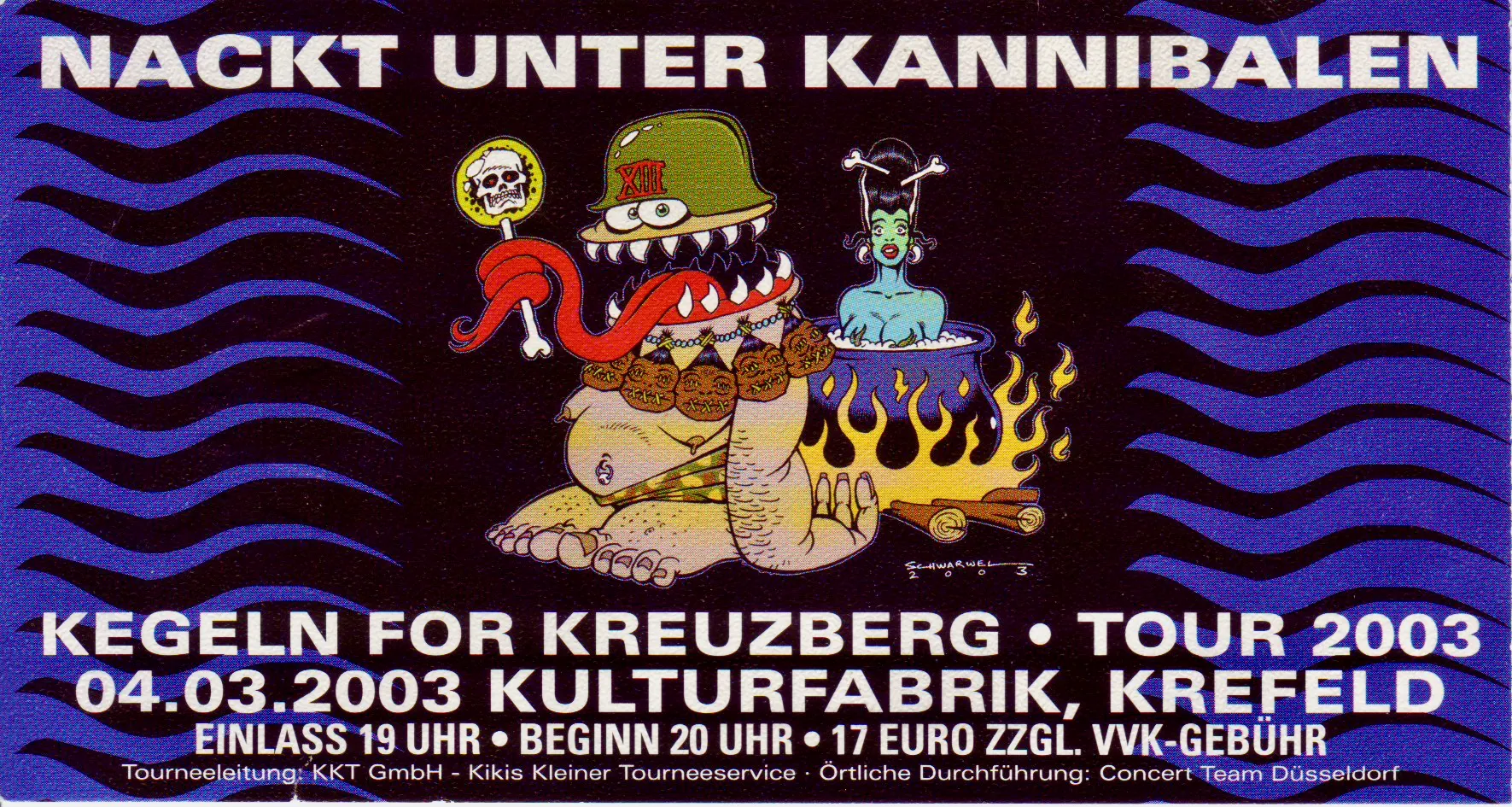 Ticketvorderseite für die ärzte als Nackt unter Kannibalen in der Kulturfabrik Krefeld