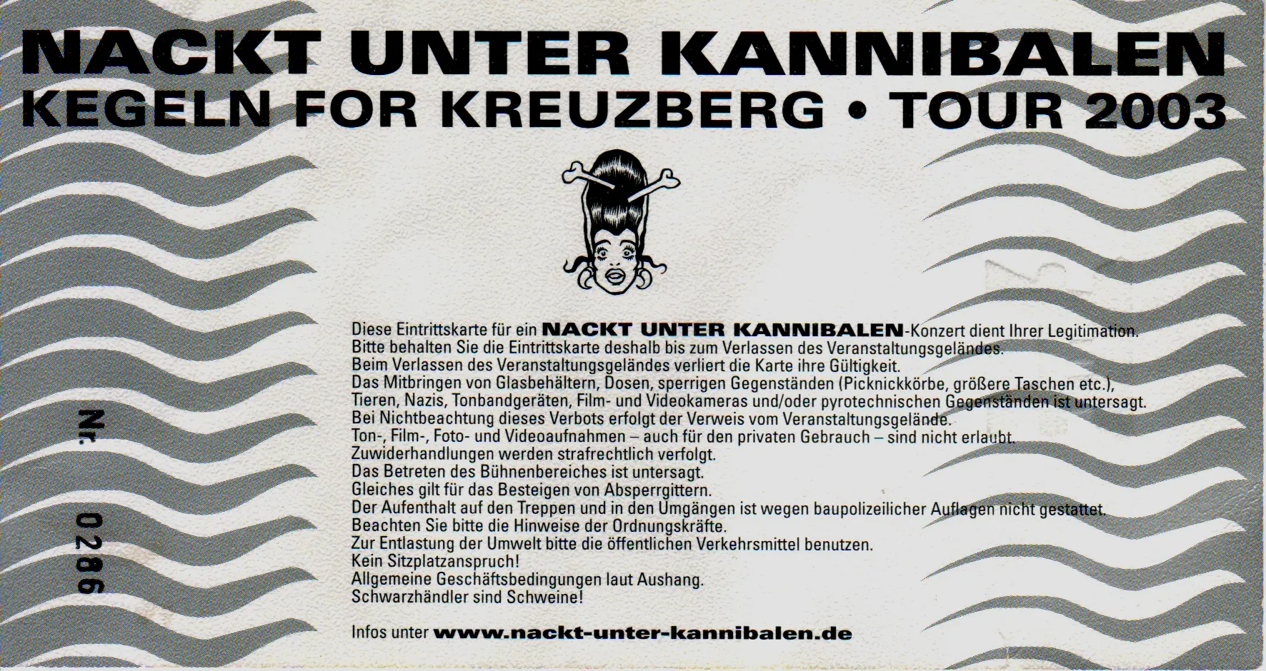 Ticketrückseite für die ärzte als Nackt unter Kannibalen in der Kulturfabrik Krefeld