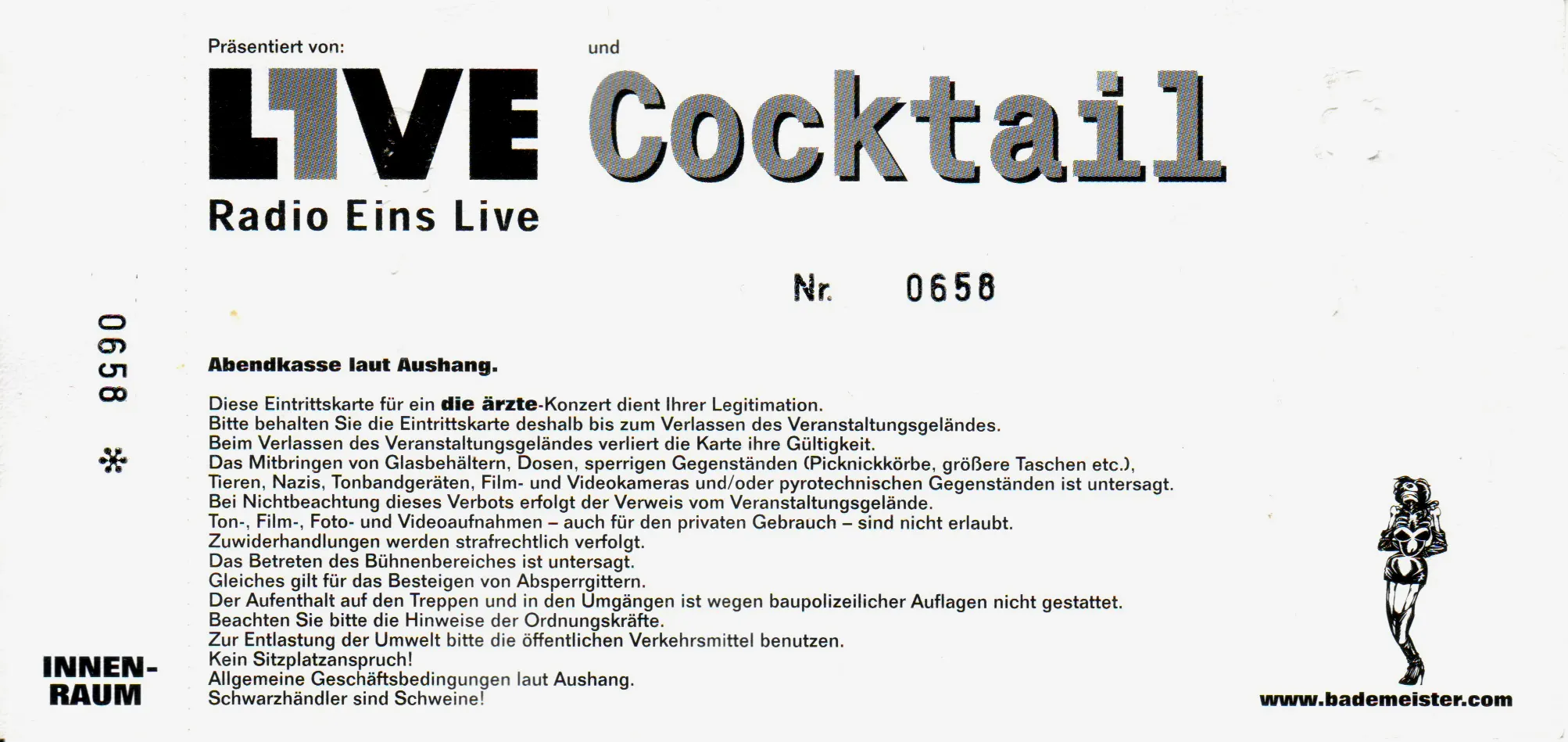 Rückseite des Tickets für die ärzte in der König-Pilsener-Arena Oberhausen