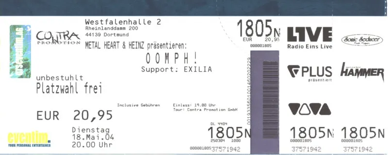 Ticket für Oomph! mit Exilia in der Westfalenhalle 2 Dortmund