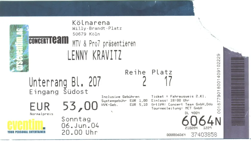 Ticket für Lenny Kravitz in der Lanxess-Arena Köln am 10. Juli 2004