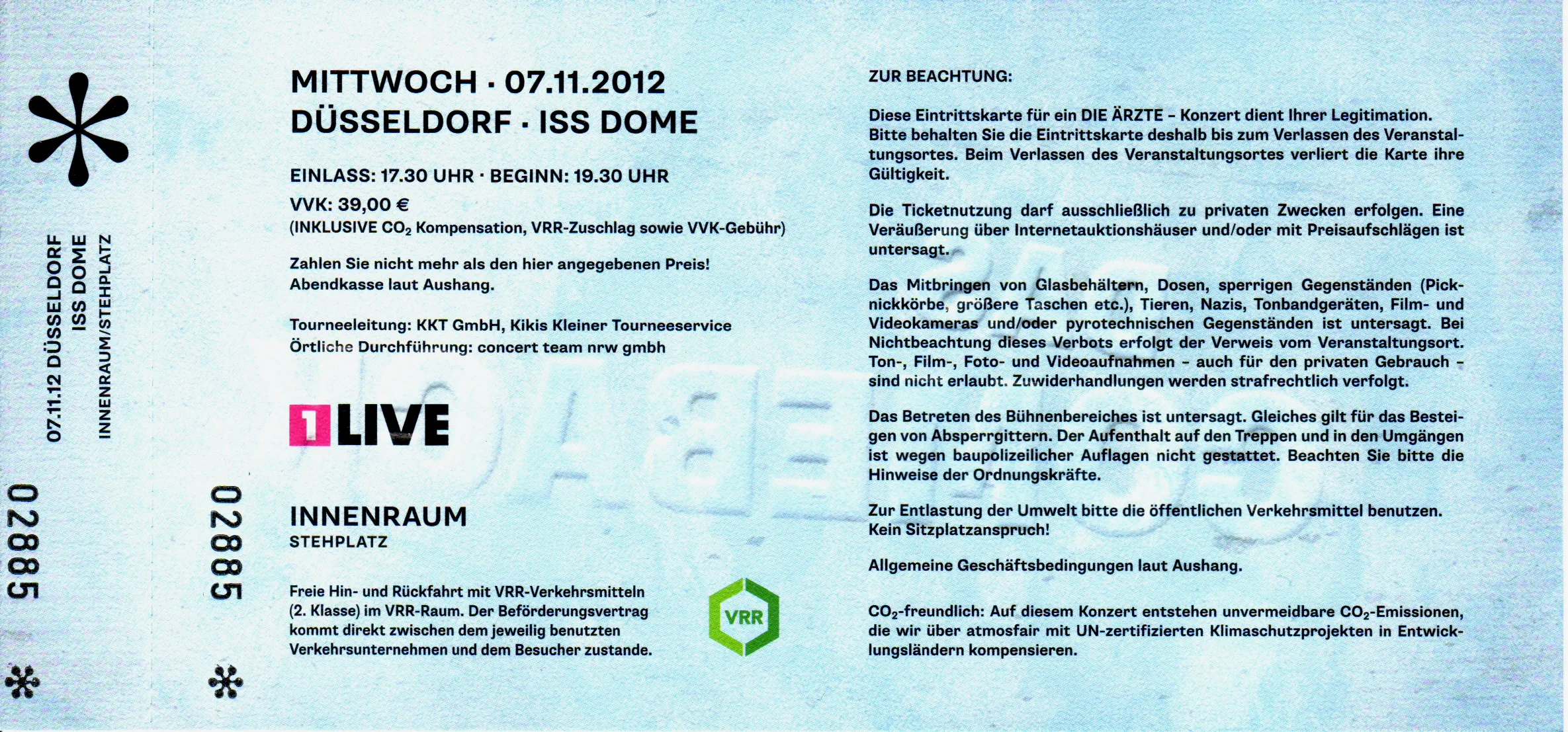 Ticketrückseite für die ärzte im ISS-Dome Düsseldorf